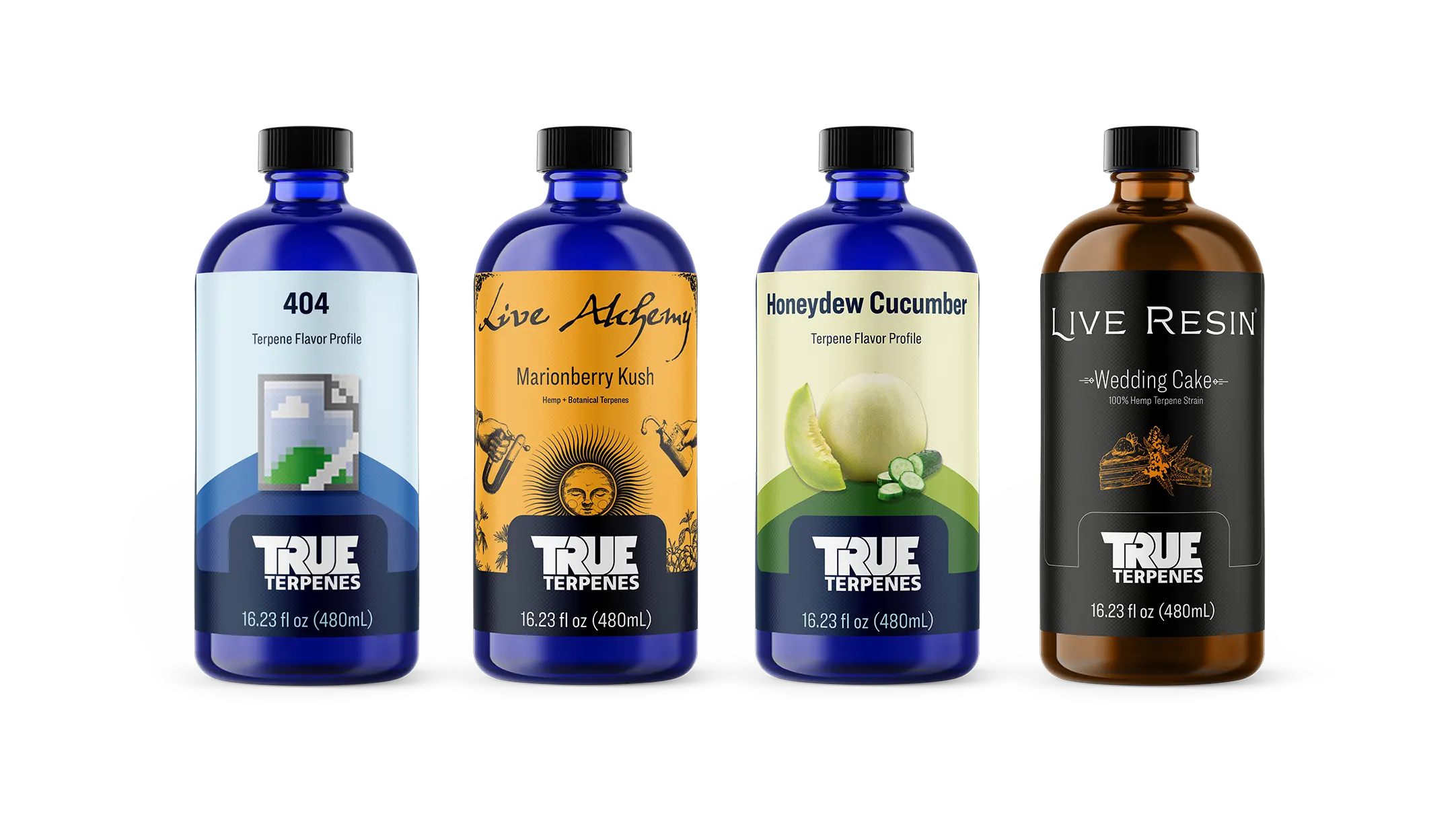 Label Design - Live Alchemy Marionberry Kush - 404 Error - Honeydew Cucumber - Live Resin Wedding Cake - True Terpenes