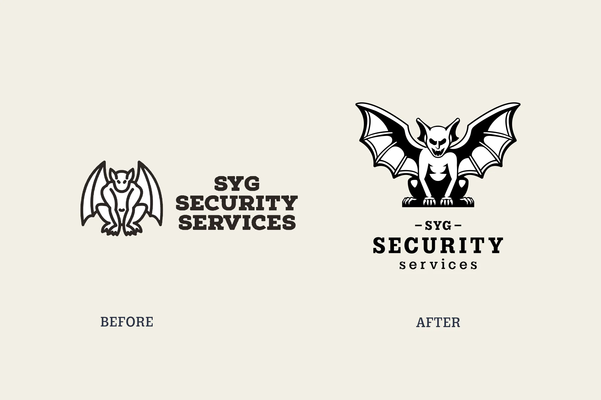 SYG Security Services Gargoyle Logo Before & After - Designed by Mark Boehly - Graphicsbyte