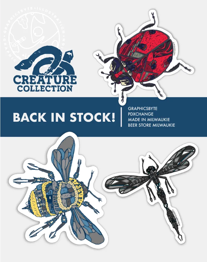 Back in stock - Creature Collection Insects Vol 1 sticker packs by Mark Boehly - Graphicsbyte