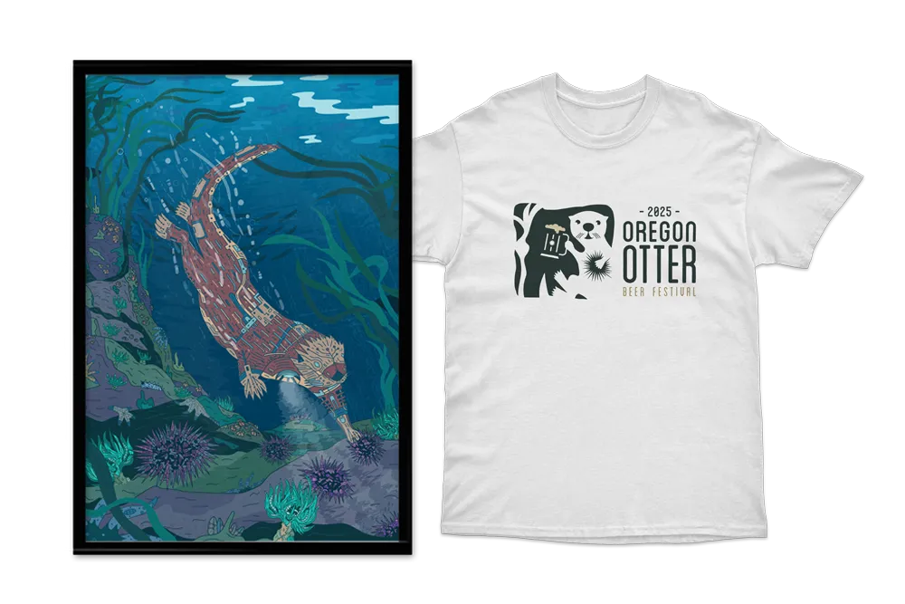 Elakha Alliance Oregon Otter Beer Festival T-Shirt and Poster Illustrated by Mark Boehly - Graphicsbyte