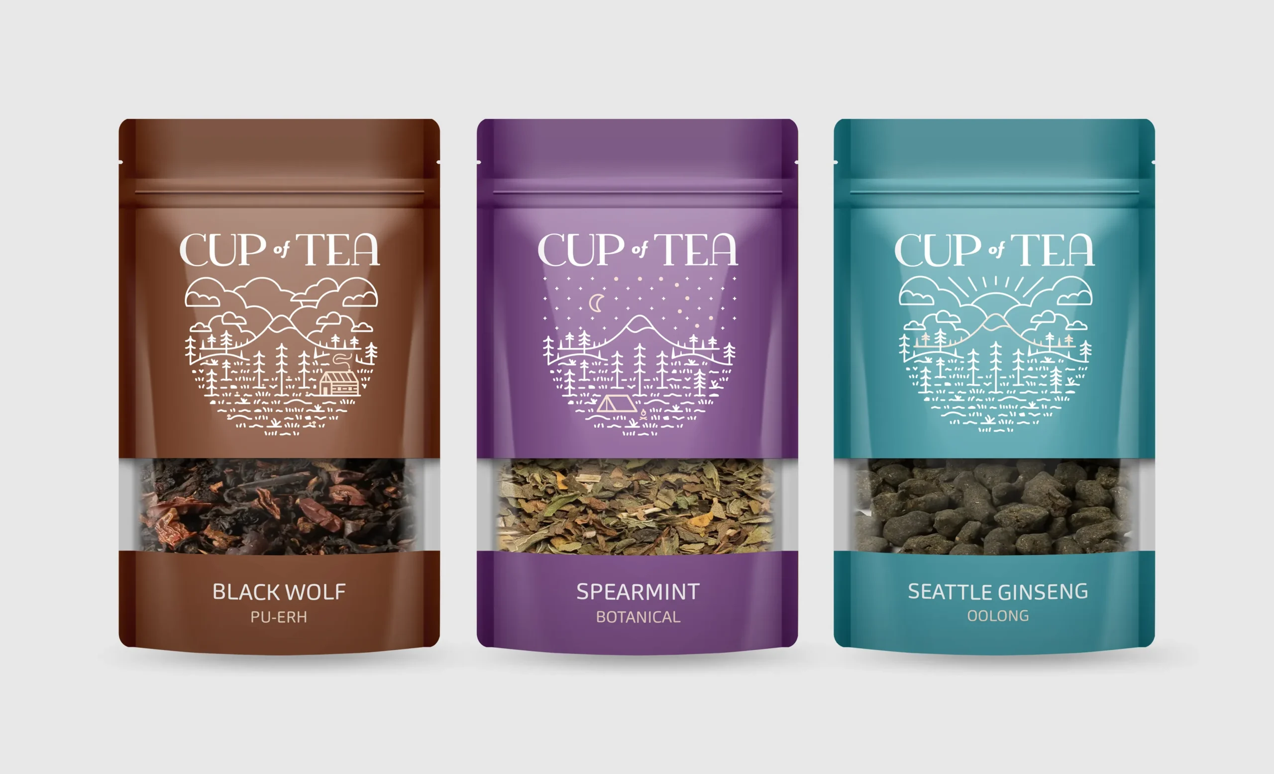 Pu-Erh, Botanical & Oolong - Cup of Tea Packaging - Graphicsbyte