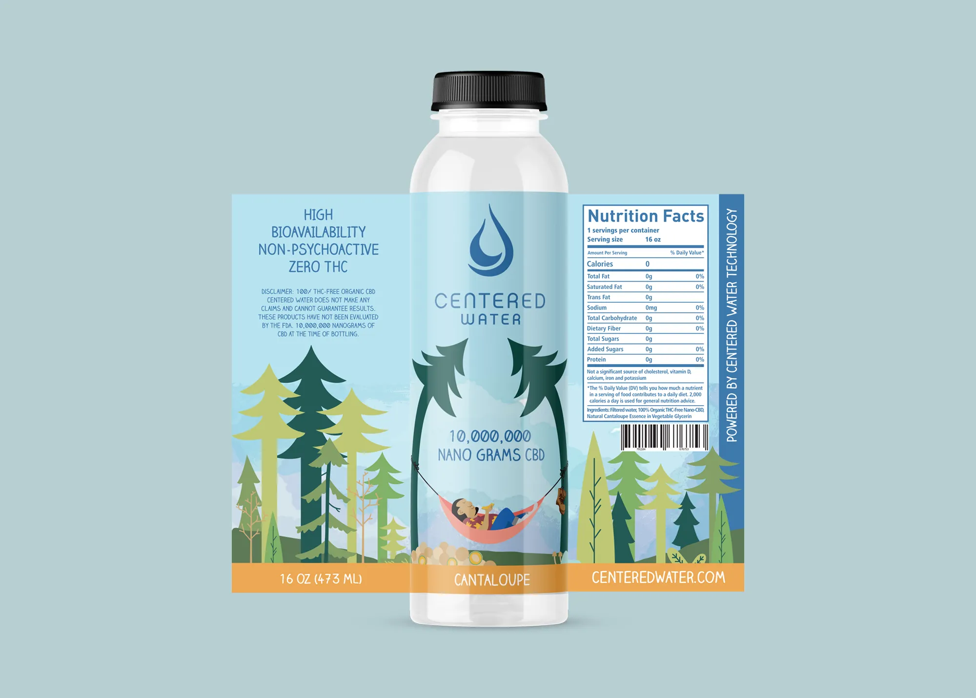 Centered Water Cantaloupe CBD Water label - Designed by Mark Boehly - Graphicsbyte