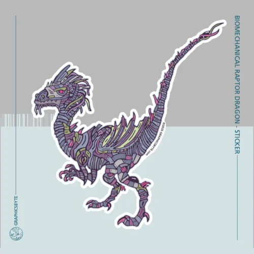 Biomechanical Raptor Dragon Sticker - Illustrated by Mark Boehly - Graphicsbyte