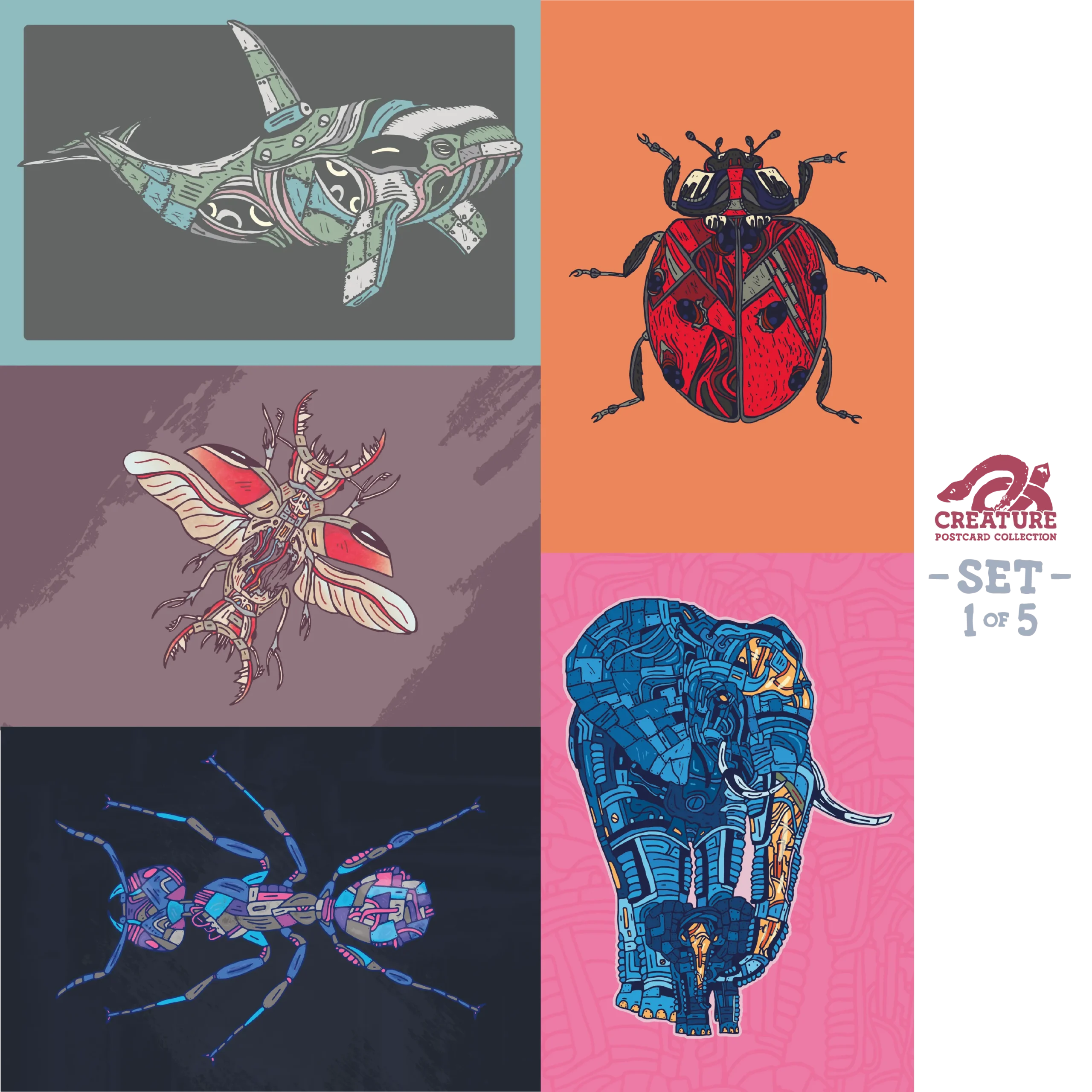 Set 1 - Creature Postcard Collection - Graphicsbyte