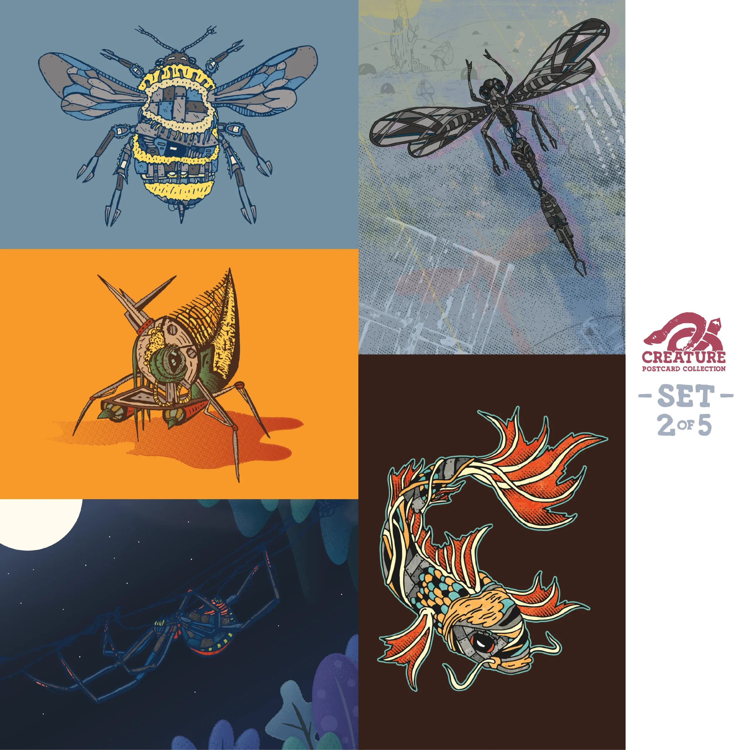 Set 2 - Creature Postcard Collection - Graphicsbyte