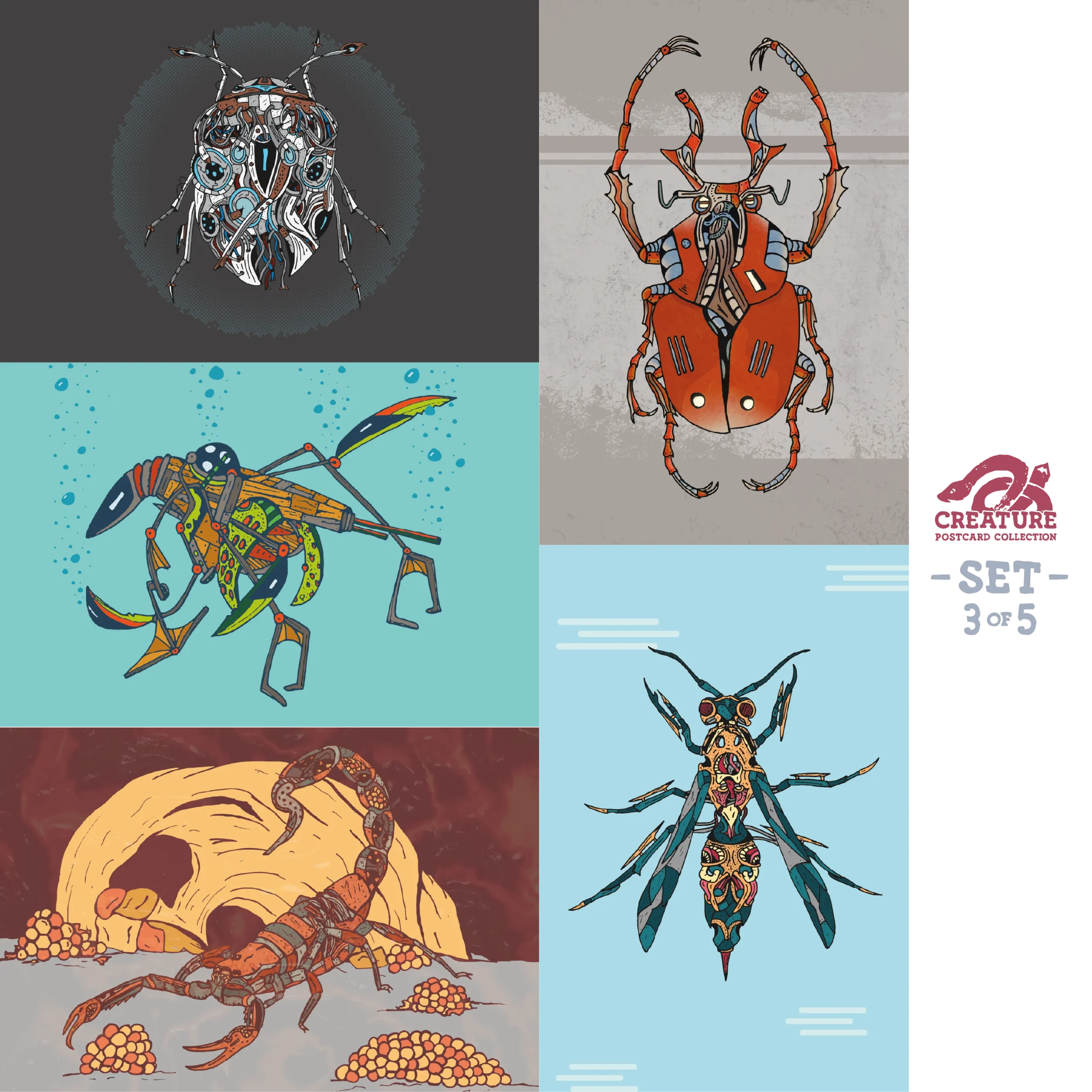 Set 3 - Creature Postcard Collection - Graphicsbyte