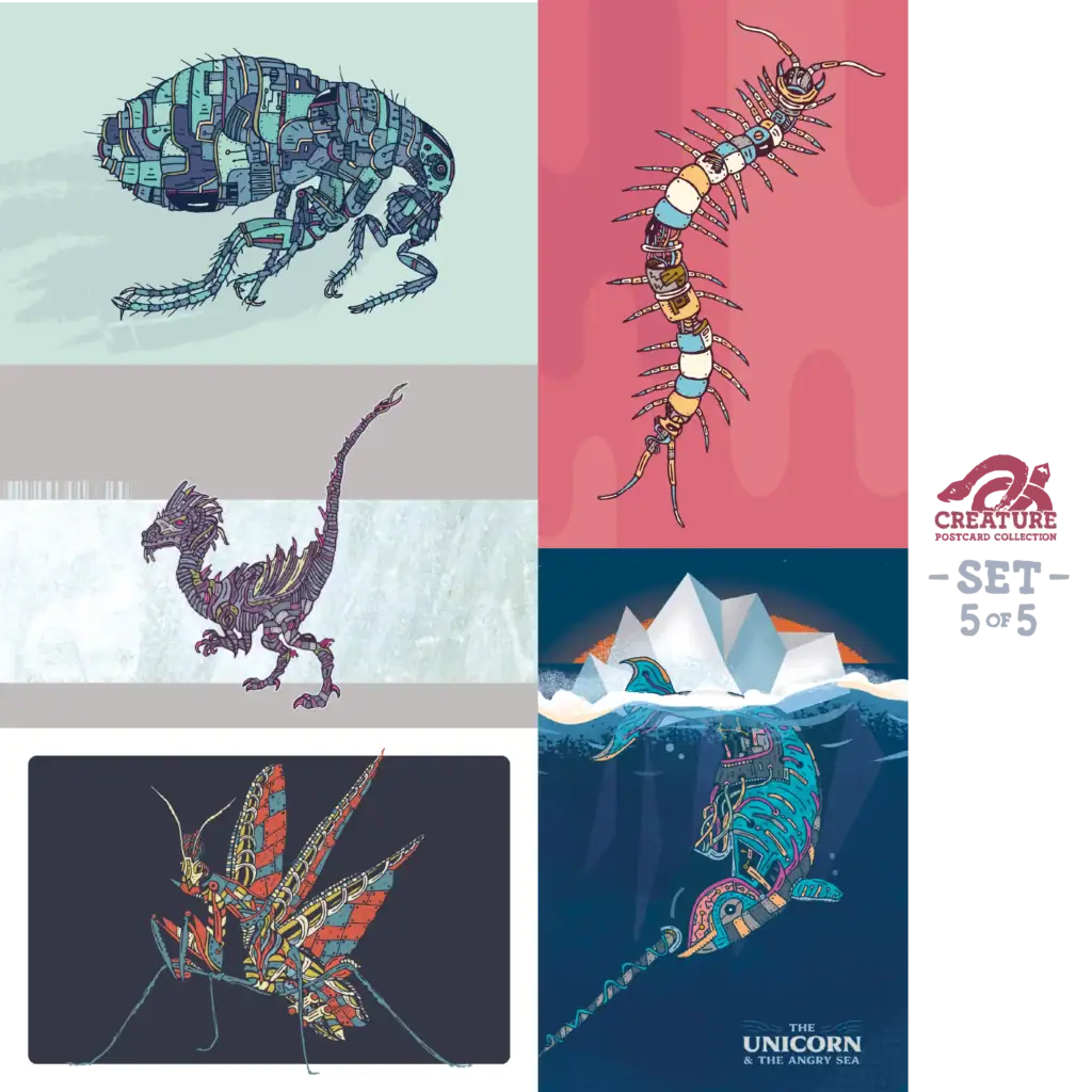 Set 5 - Creature Postcard Collection - Graphicsbyte