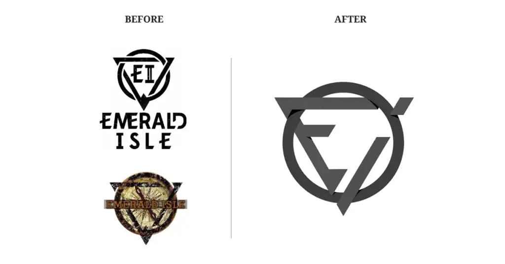 inconsistent brand design - Emerald Isle Band - Before & After Logo designed by Mark Boehly from Graphicsbyte