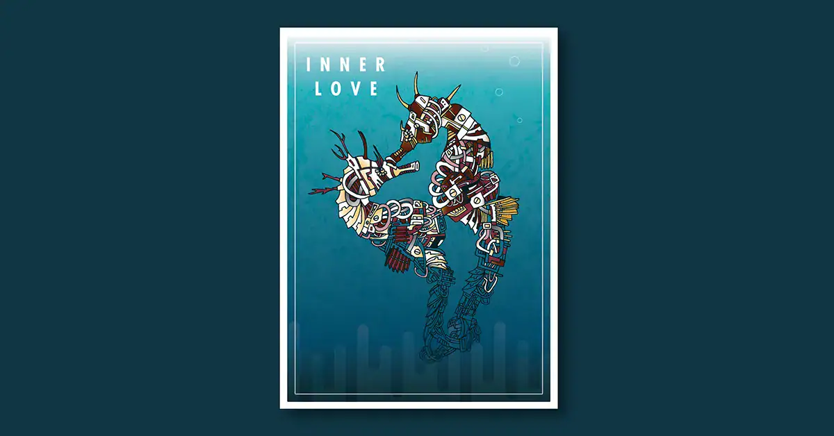 Monoline Illustration - Inner Love Seahorse by Mark Boehly - Graphicsbyte
